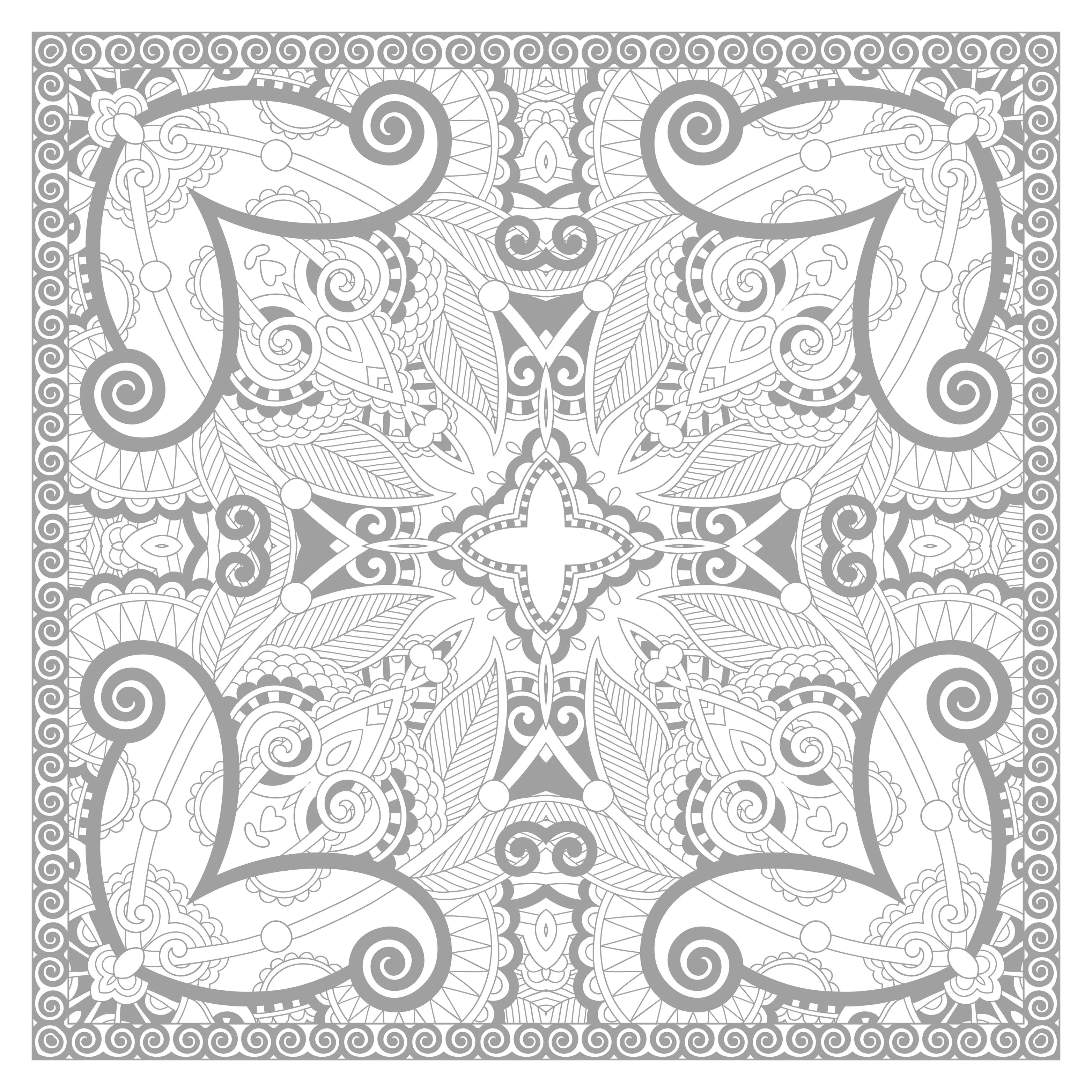 Uma mandala quadrada magnífica e muito complexa (Mandalas de Nível de Dificuldade : Muito difícil)