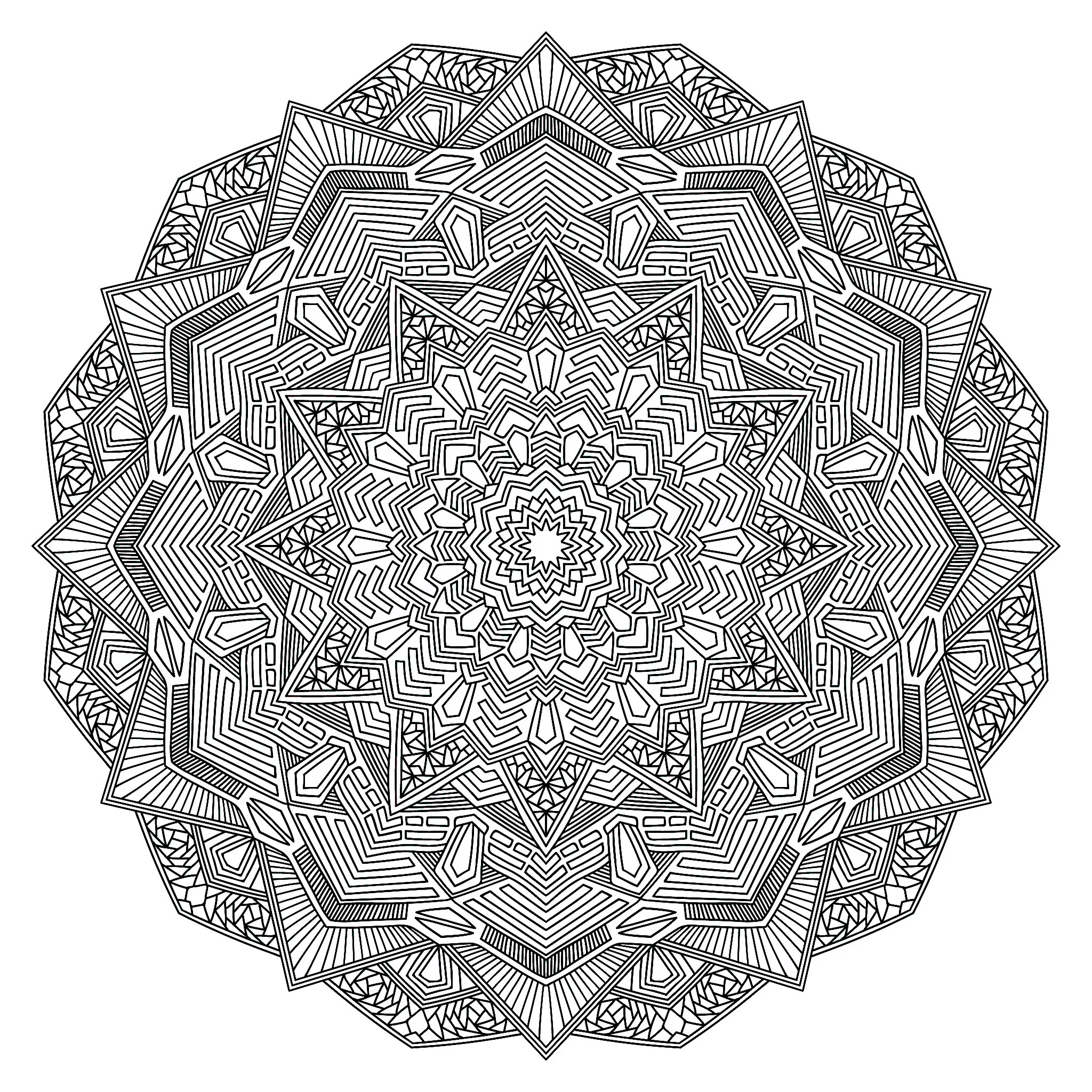Mandala angular com vários níveis (Mandalas de Nível de Dificuldade : Muito difícil)