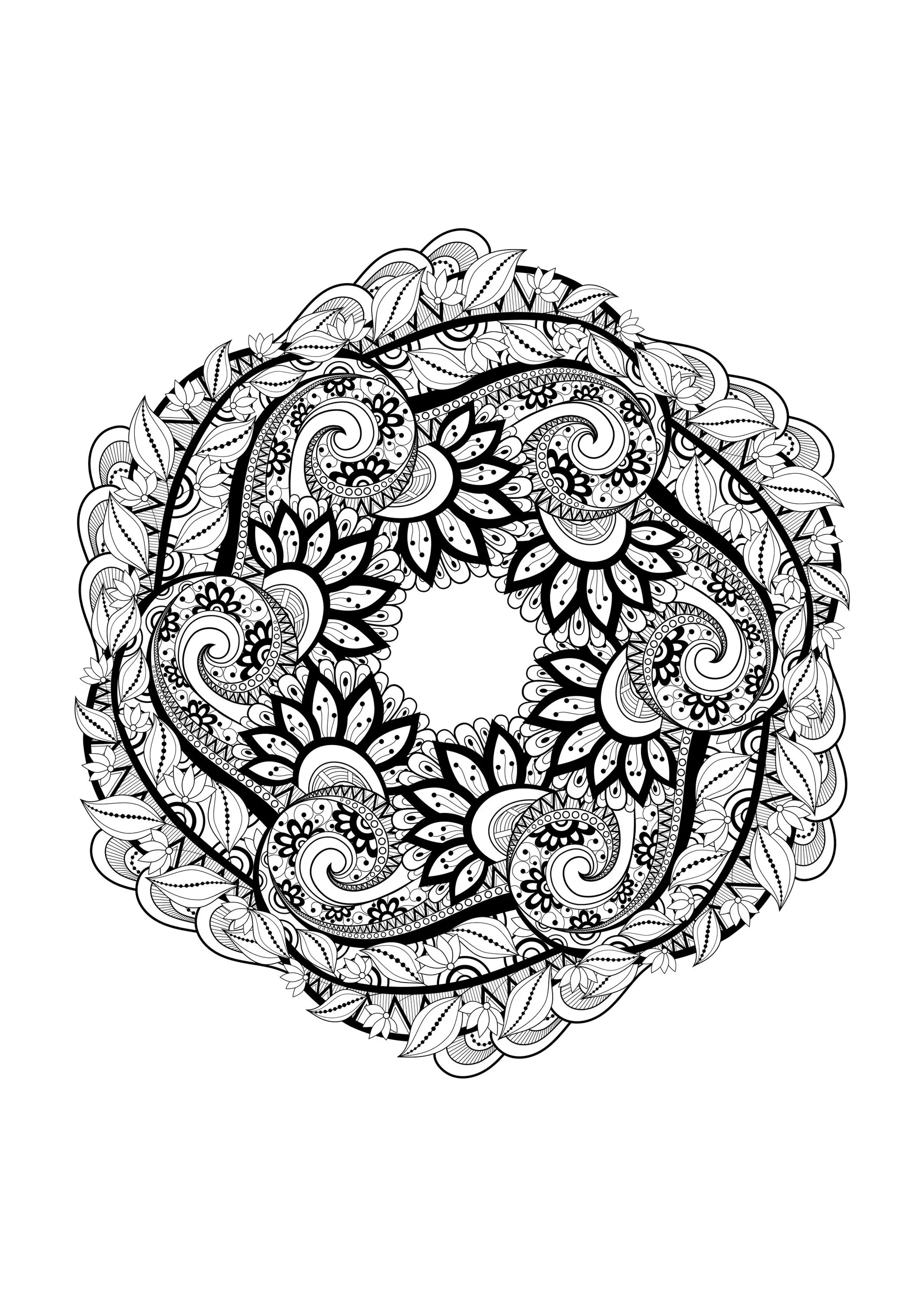 Mandala de folhas e flores (Mandalas de Nível de Dificuldade : Muito difícil)