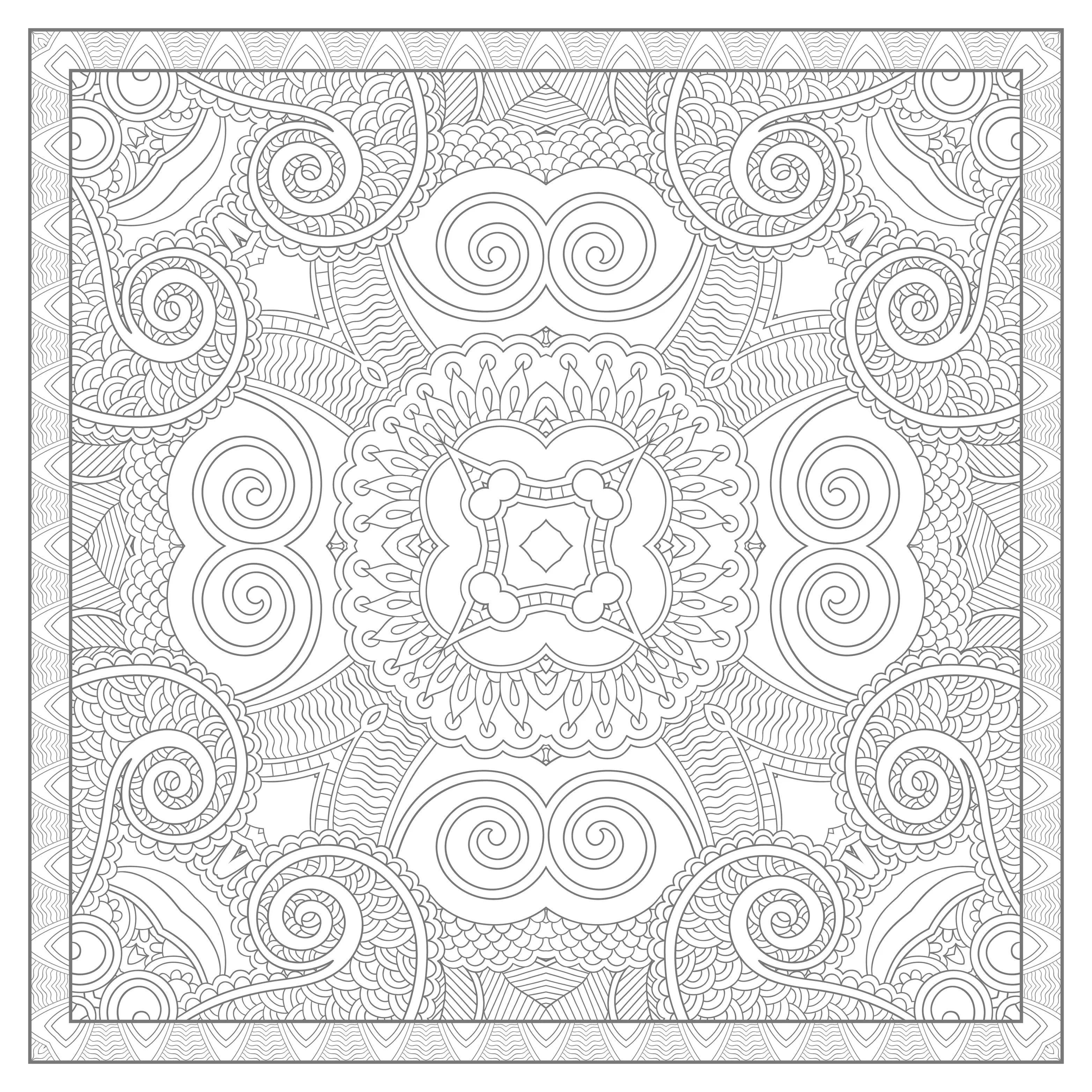 Joli mandala carré (Mandalas de Nível de Dificuldade : Muito difícil)