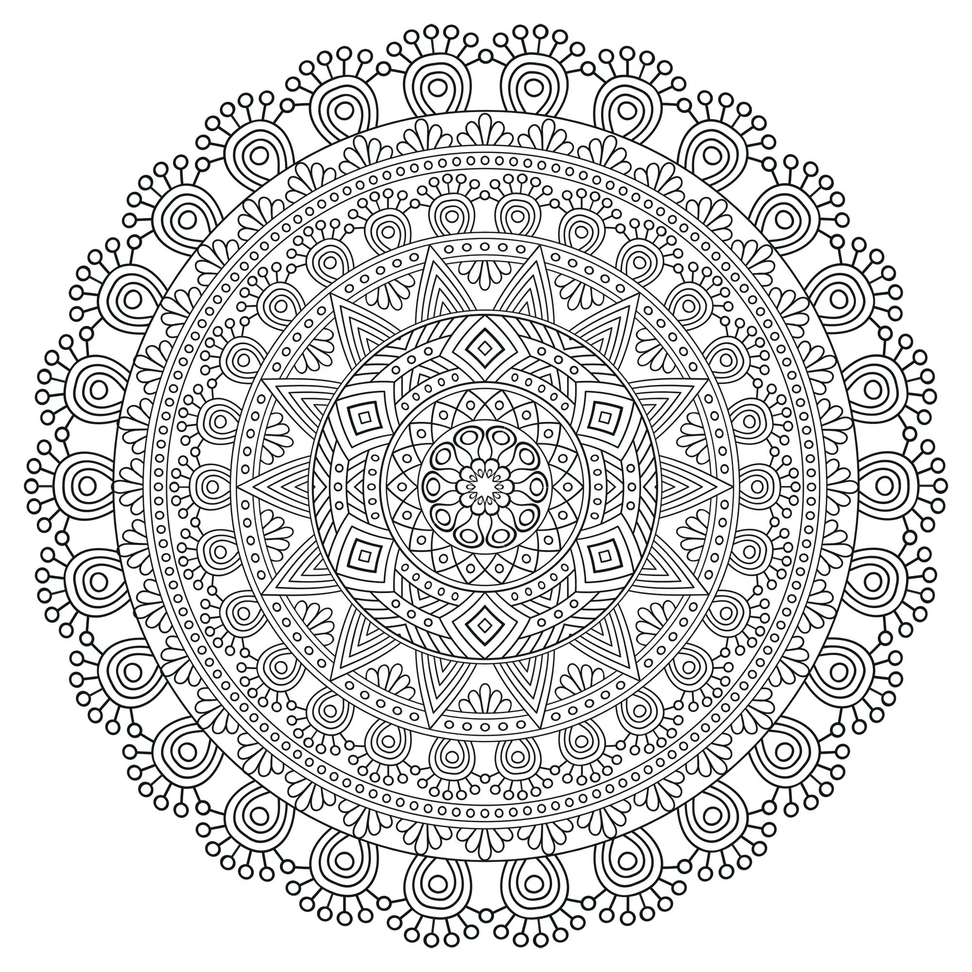 Mandala anti-stress muito detalhada (Mandalas de Nível de Dificuldade : Muito difícil)