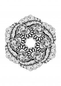 Mandala de folhas e flores (Mandalas de Nível de Dificuldade : Muito difícil)