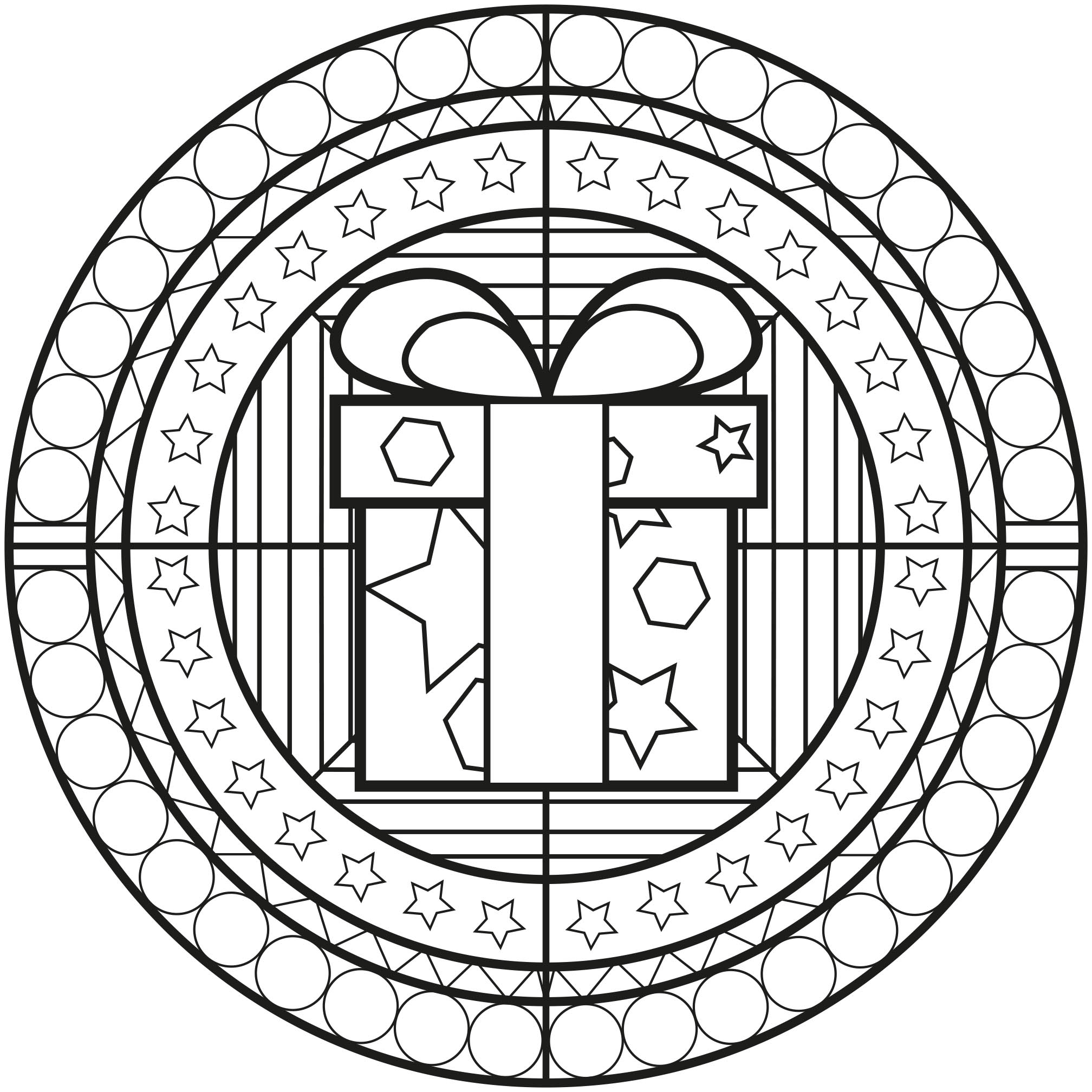 Prenda de Natal em forma de mandala (Mandalas de Nível de Dificuldade : Normal) Prenda de Natal em forma de mandala (Mandalas de Nível de Dificuldade : Normal)
