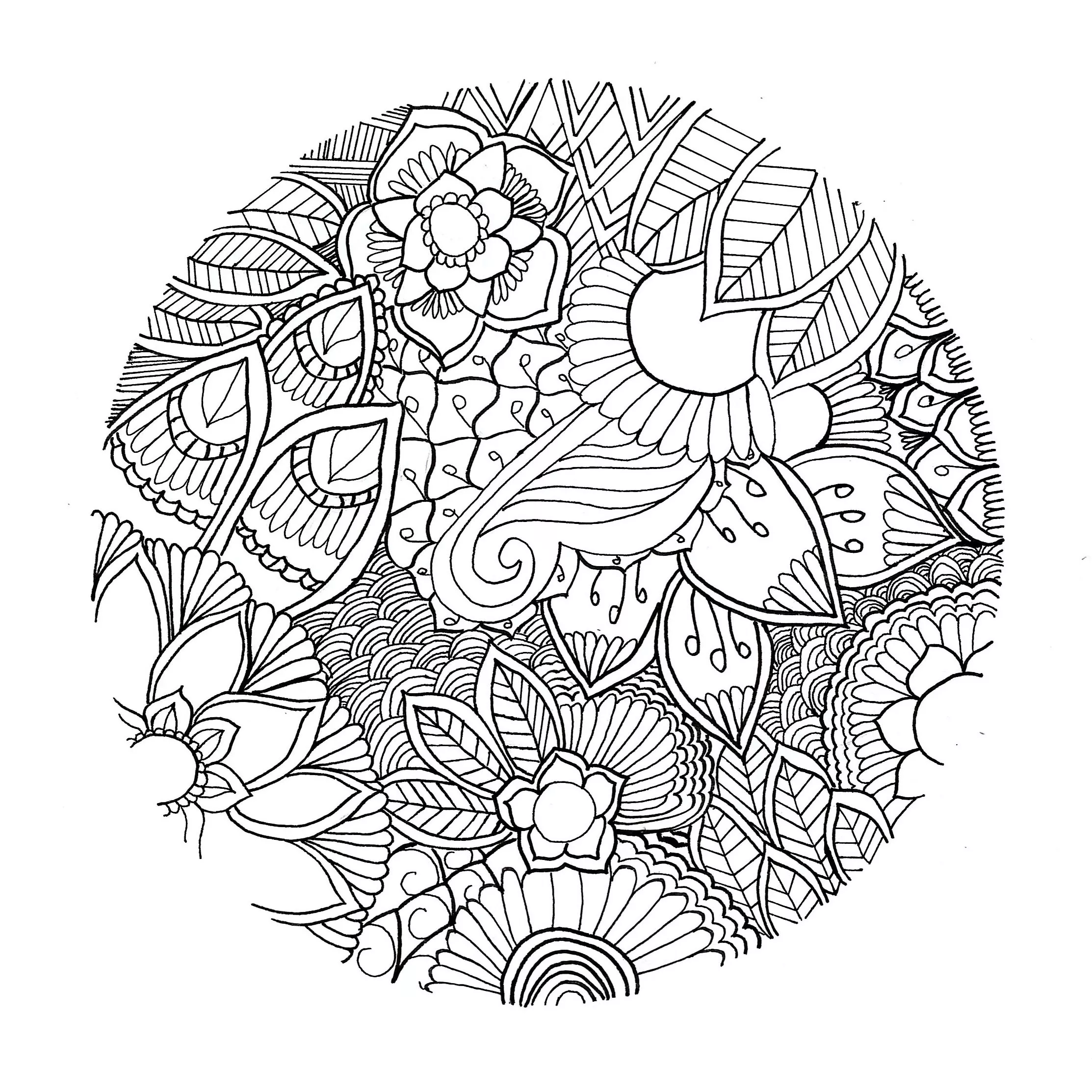 Mandala original com várias flores (Mandalas de Nível de Dificuldade : Normal)