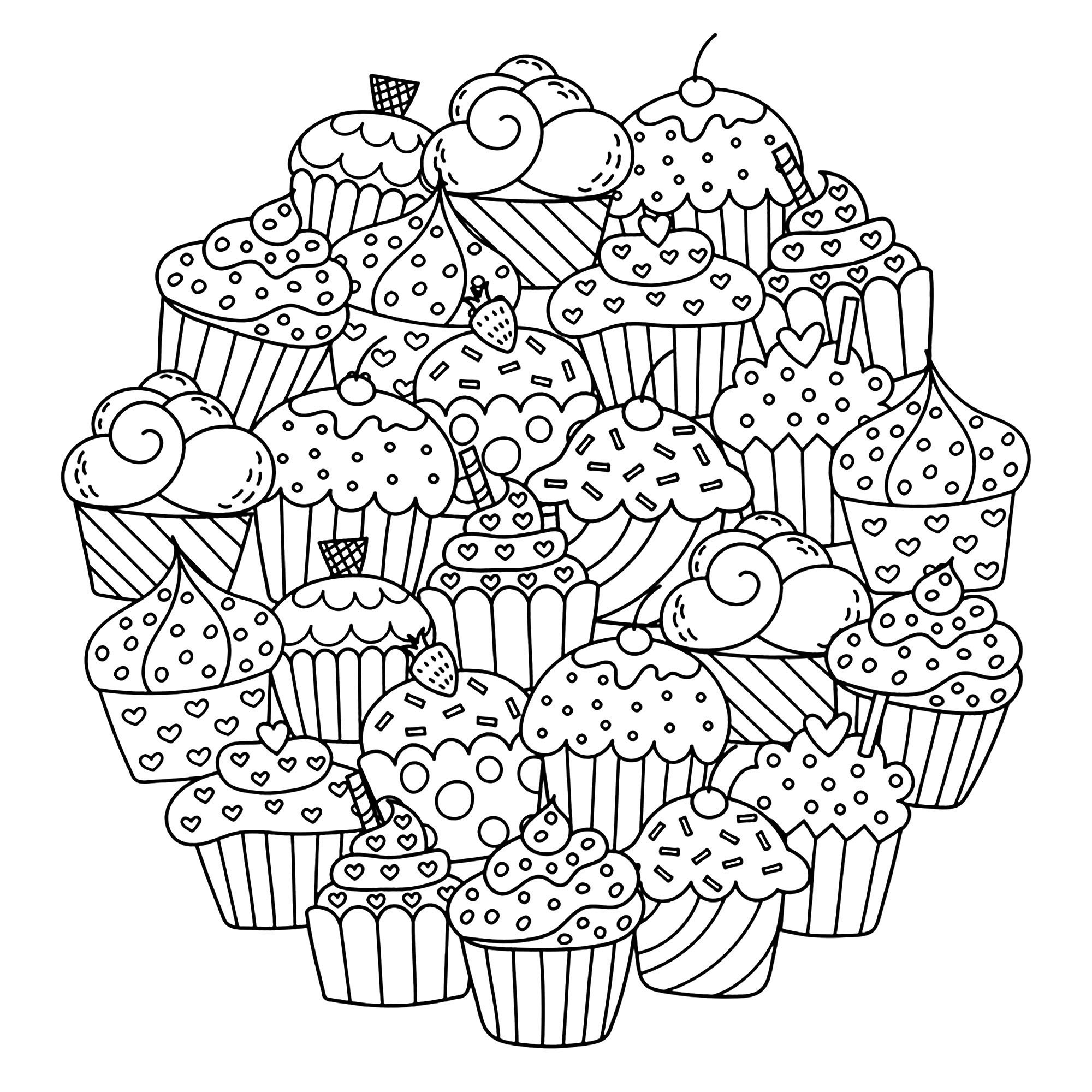 Cupcakes de mandala (Mandalas de Nível de Dificuldade : Normal)