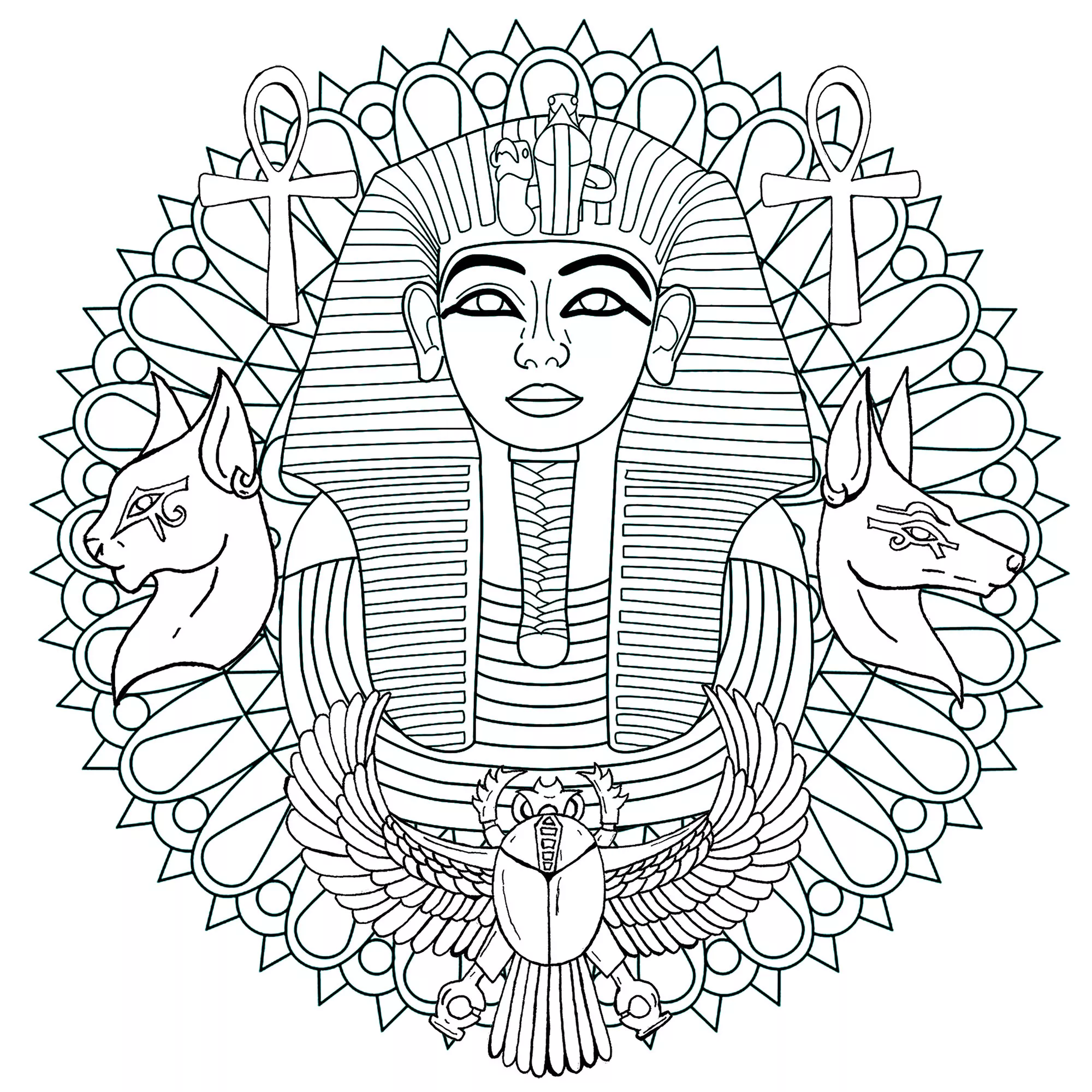 Mandala do Egipto e Tutankhamon - Versão - 1 (Mandalas de Nível de Dificuldade : Normal)
