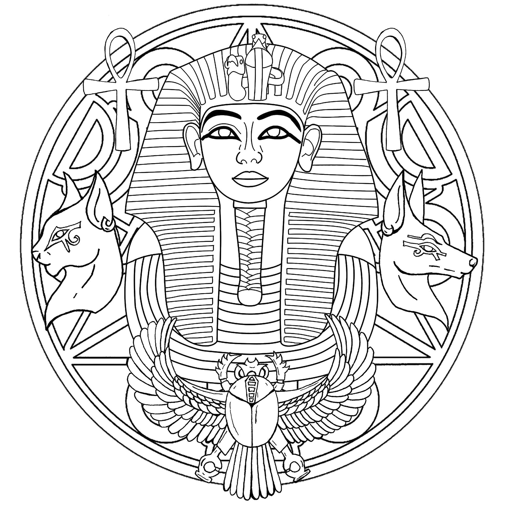Tutankhamon foi o décimo primeiro faraó da XVIII dinastia. Aqui está uma Mandala com a sua famosa máscara funerária no centro. Versão 2