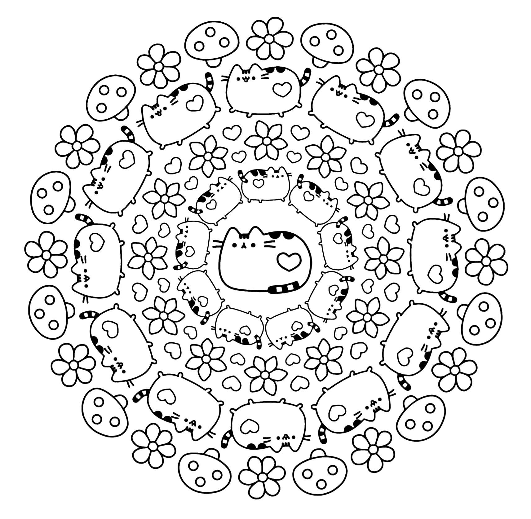 Mandala Pusheen le chat (Mandalas de Nível de Dificuldade : Normal) Mandala Pusheen le chat (Mandalas de Nível de Dificuldade : Normal)