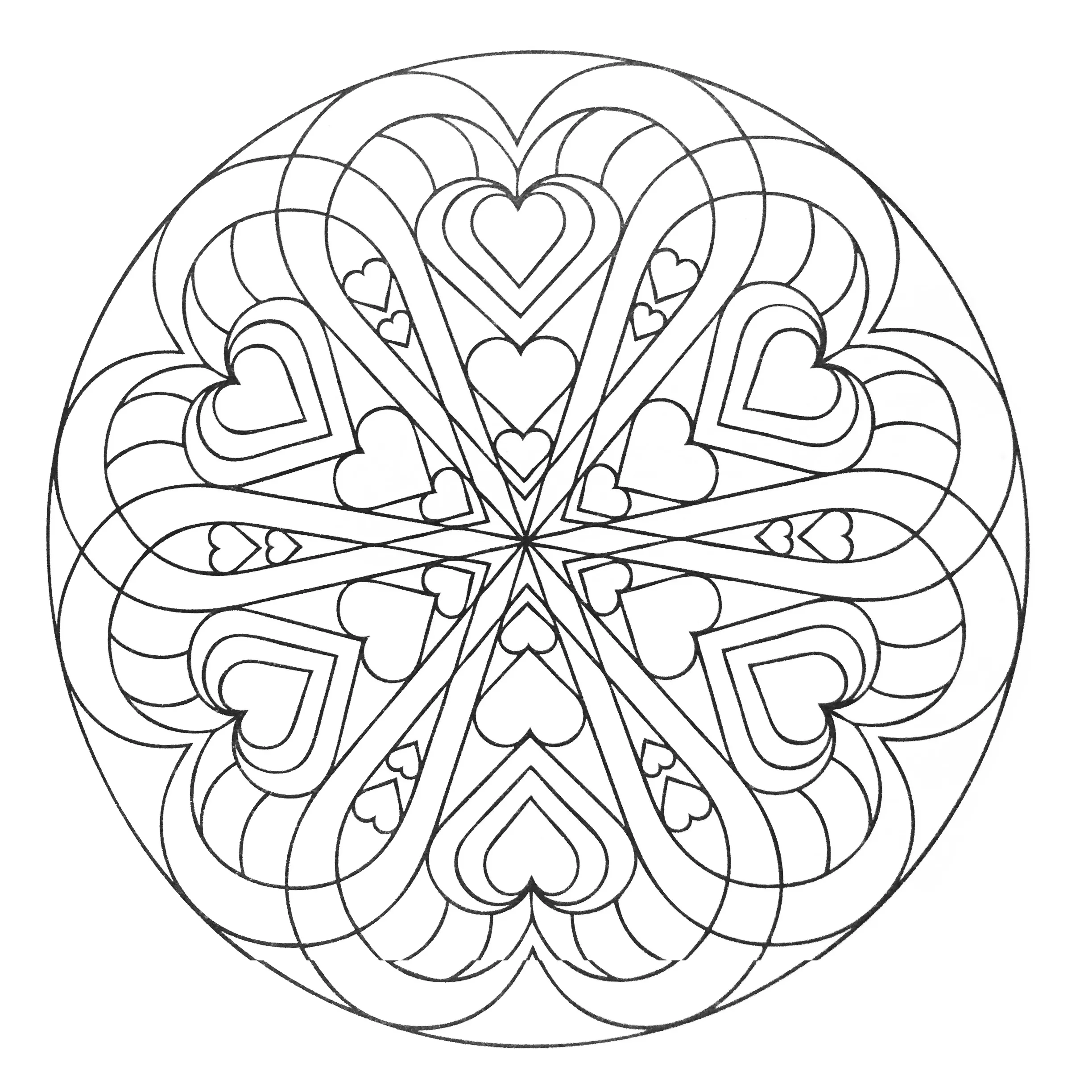 Mandala-a-colorir-corações (Mandalas de Nível de Dificuldade : Normal)
