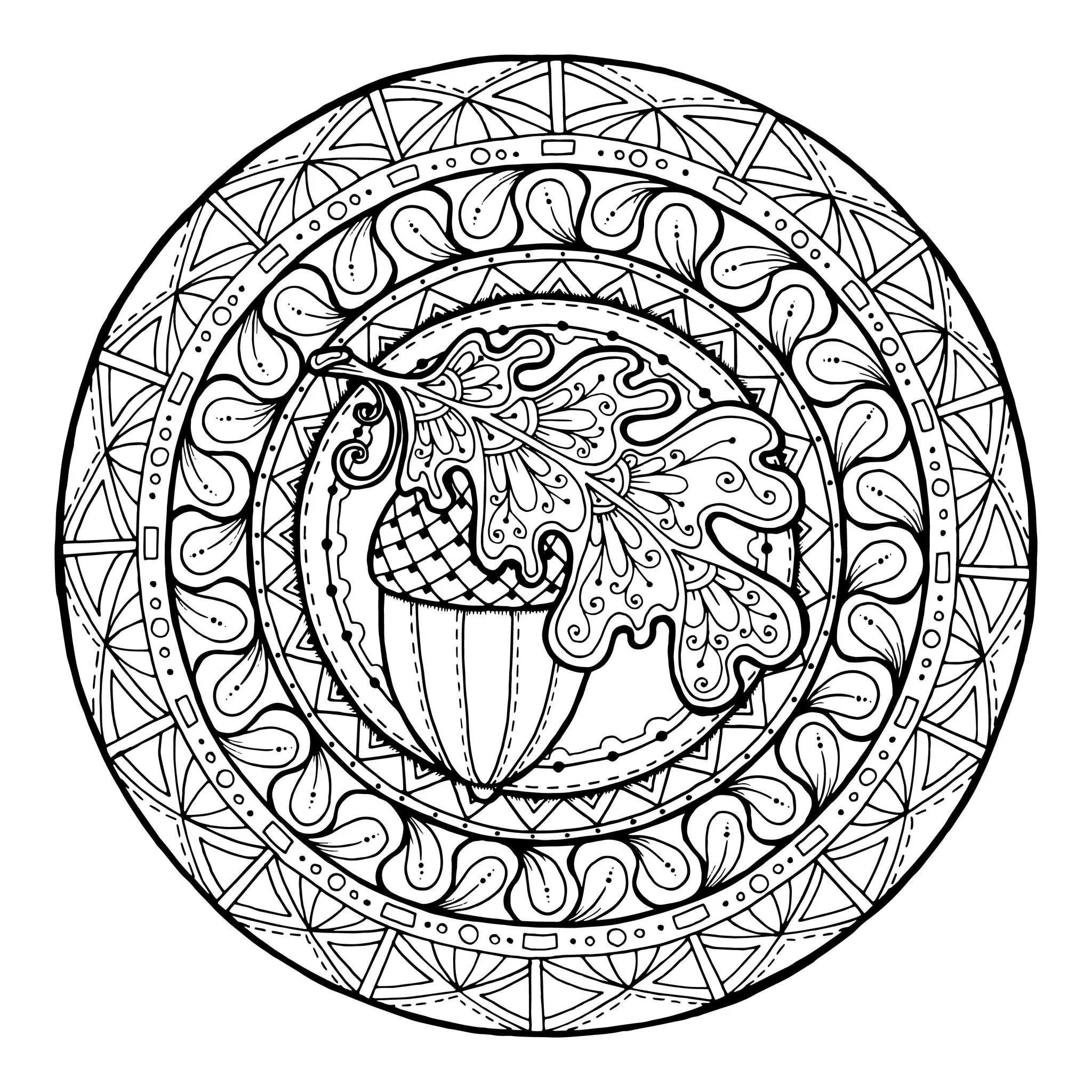 Folhas de glândulas e quinas-por-juliasnegireva (Mandalas de Nível de Dificuldade : Normal)