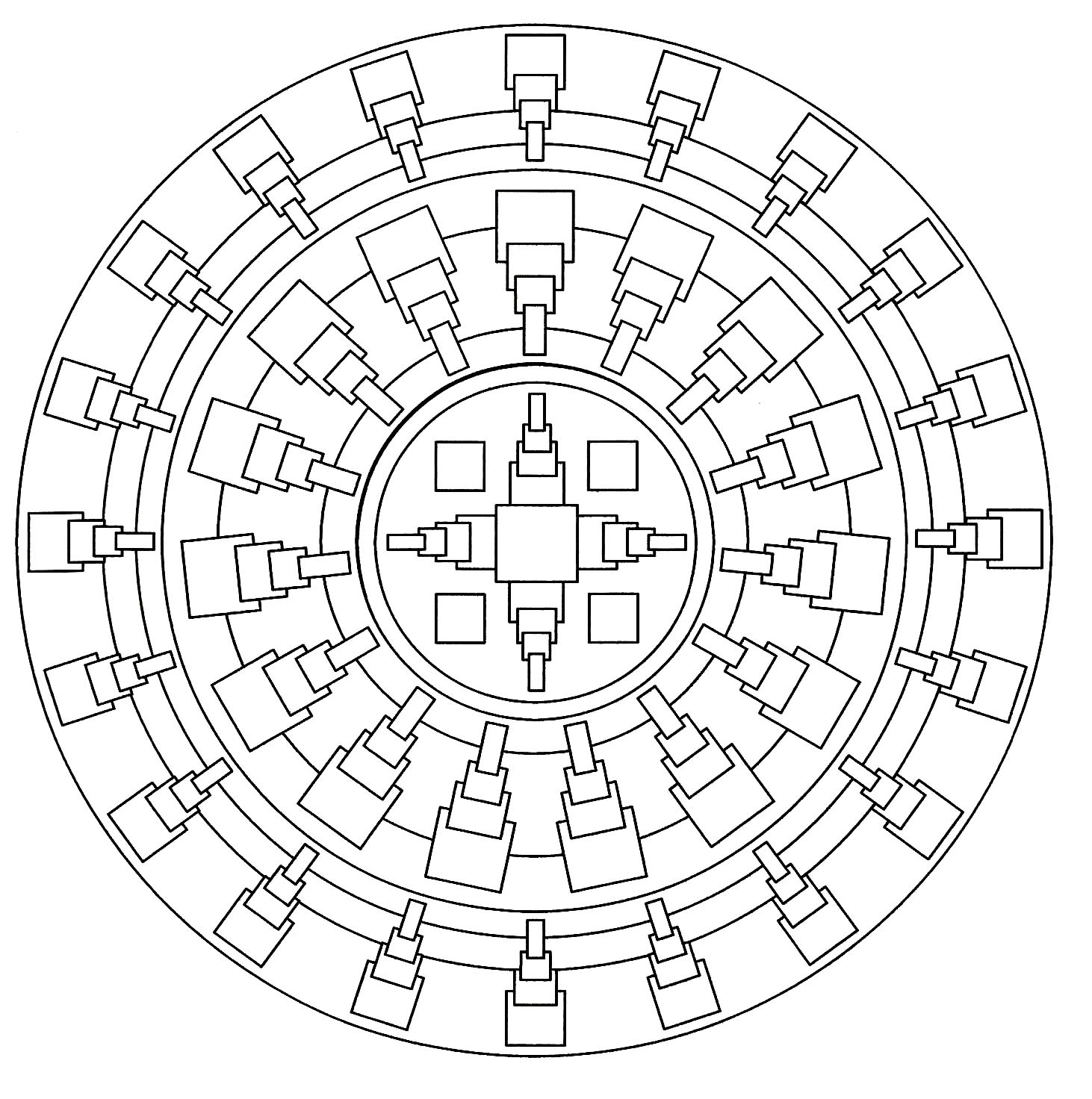 Detalhes relativamente fáceis de colorir e uma variedade de formas geométricas para uma página para colorir Mandala muito original e de alta qualidade.