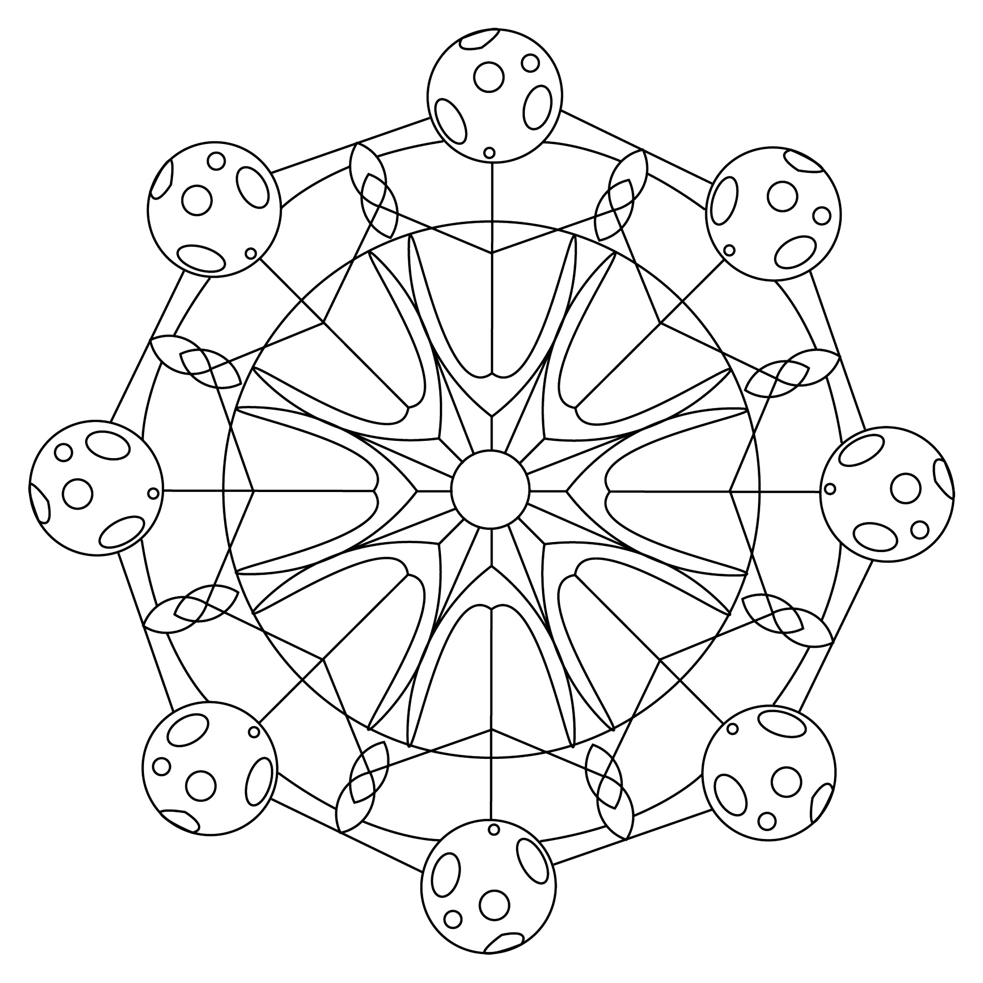 O sol e a lua numa Mandala (Mandalas de Nível de Dificuldade : Normal)