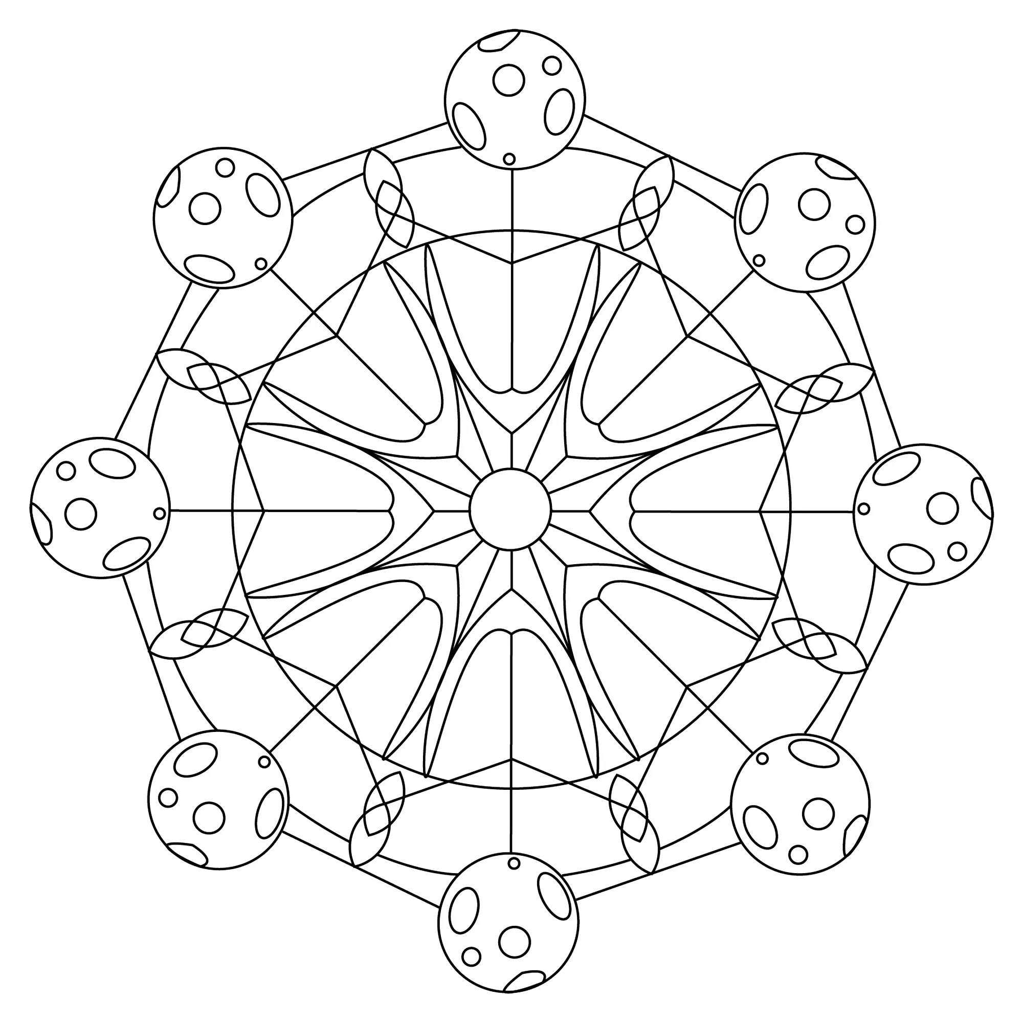O sol e a lua numa Mandala (Mandalas de Nível de Dificuldade : Normal)