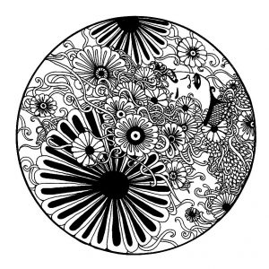 Mandala de flores a preto e branco