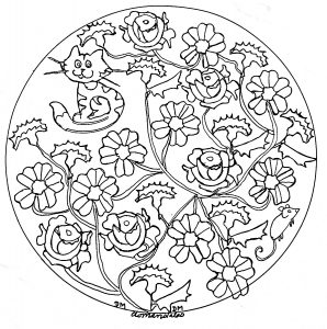 Bonita Mandala Com Gatos E Flores