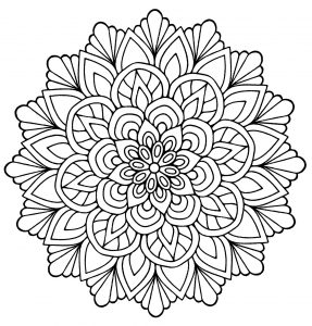 Mandala fácil com folhas (Mandalas de Nível de Dificuldade : Normal)
