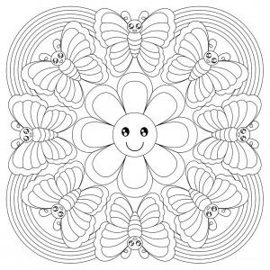 mandala-coloração gratuita-borboletas-e-florzinhas