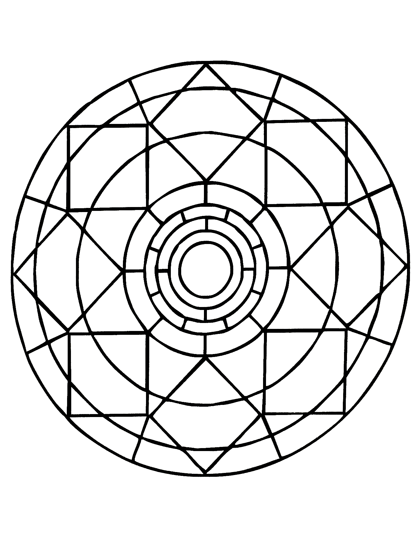 Não se deixe hipnotizar por esta magnífica Mandala composta por formas variadas e regulares. Cabe-lhe a si utilizar as técnicas que preferir para a realçar: canetas de feltro, lápis, tinta, etc.