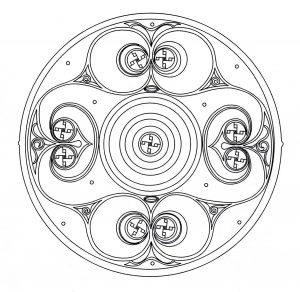 Não se deixe hipnotizar por esta magnífica Mandala composta por formas variadas e regulares. Cabe-lhe a si utilizar as técnicas que preferir para a realçar: canetas de feltro, lápis, tinta, etc (Mandalas temáticas : Padrões geométricos)