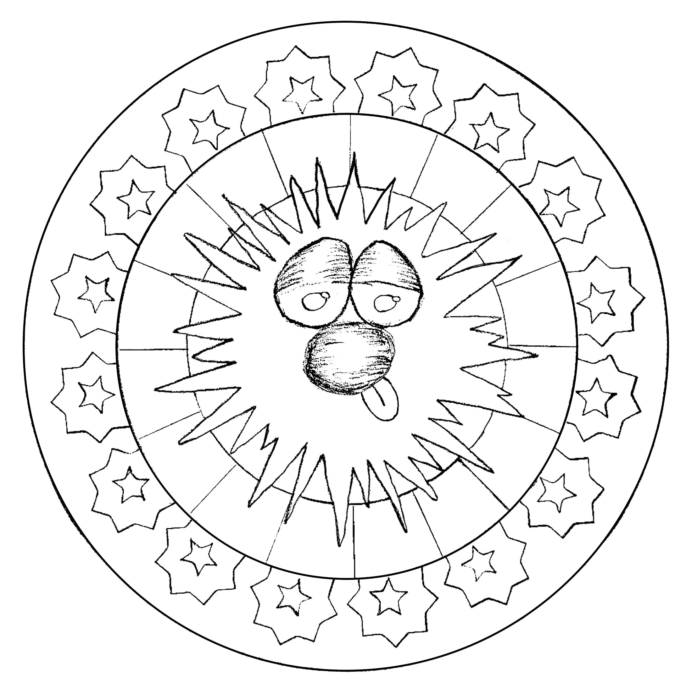 Personagem engraçado no meio de uma Mandala. Um desenho criado exclusivamente para o sítio!