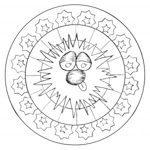 Personagem engraçado no meio de uma Mandala. Um desenho criado exclusivamente para o sítio! (Mandalas temáticas : Personagens)