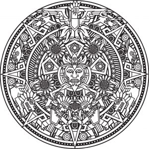 Mandala azteca. Cabe-lhe a si encontrar as cores mais bonitas para lhe dar vida (Mandalas temáticas : Personagens)