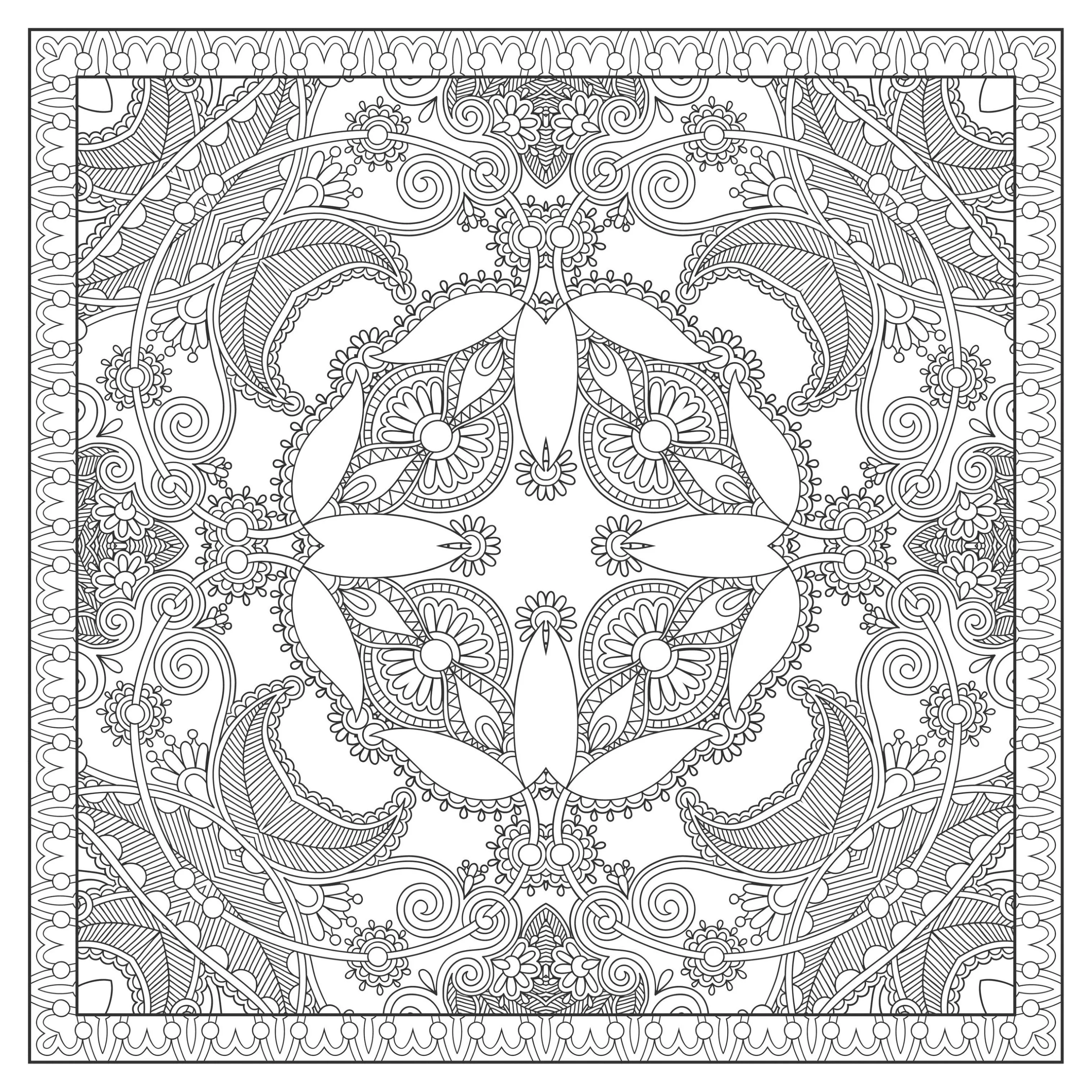 Mandala quadrada totalmente simétrica (Mandalas temáticas : Flores e vegetação)