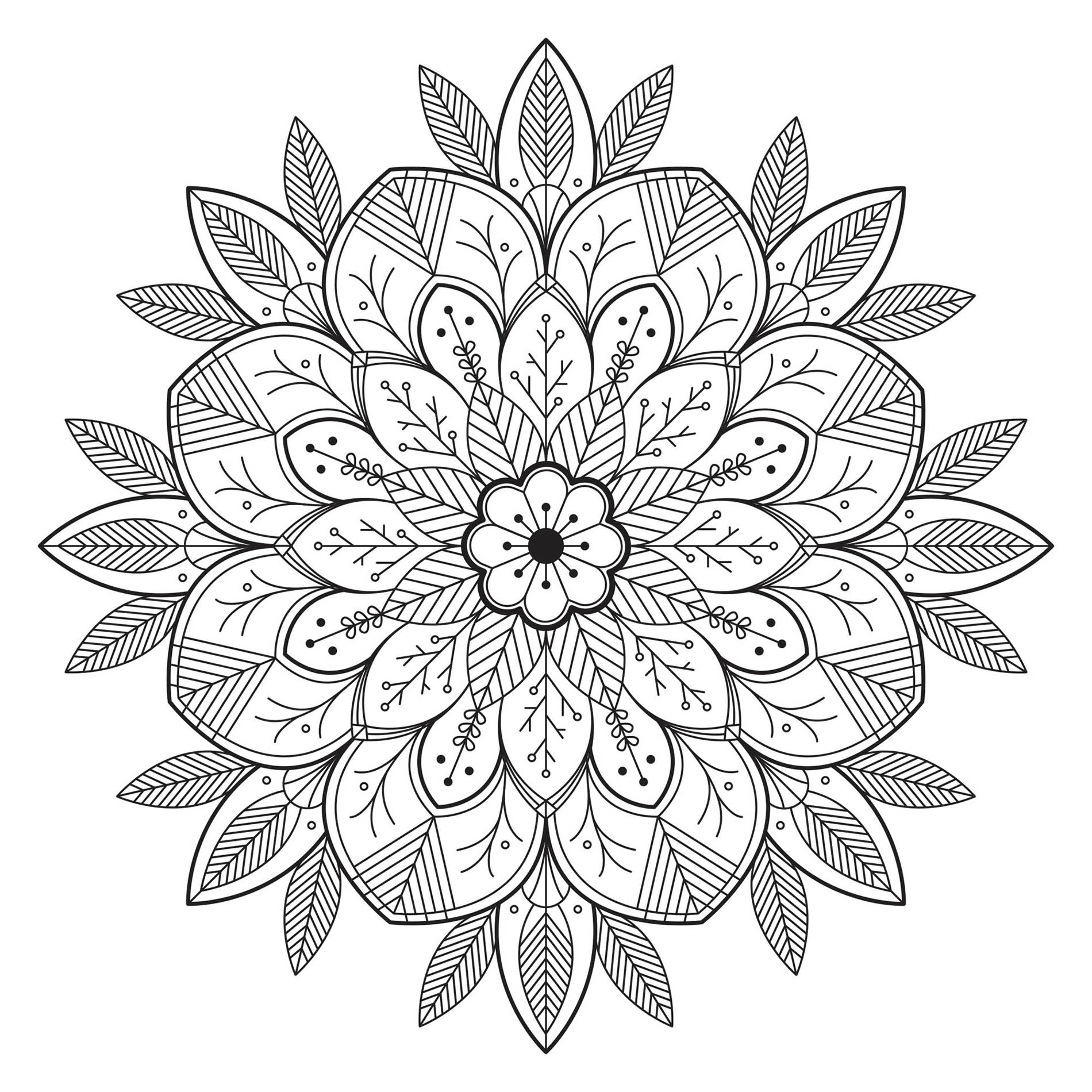 Mandala com flores e folhas realistas. Incorpore as cores que preferir! É uma das preferidas dos membros do sítio, segundo os nossos contadores!