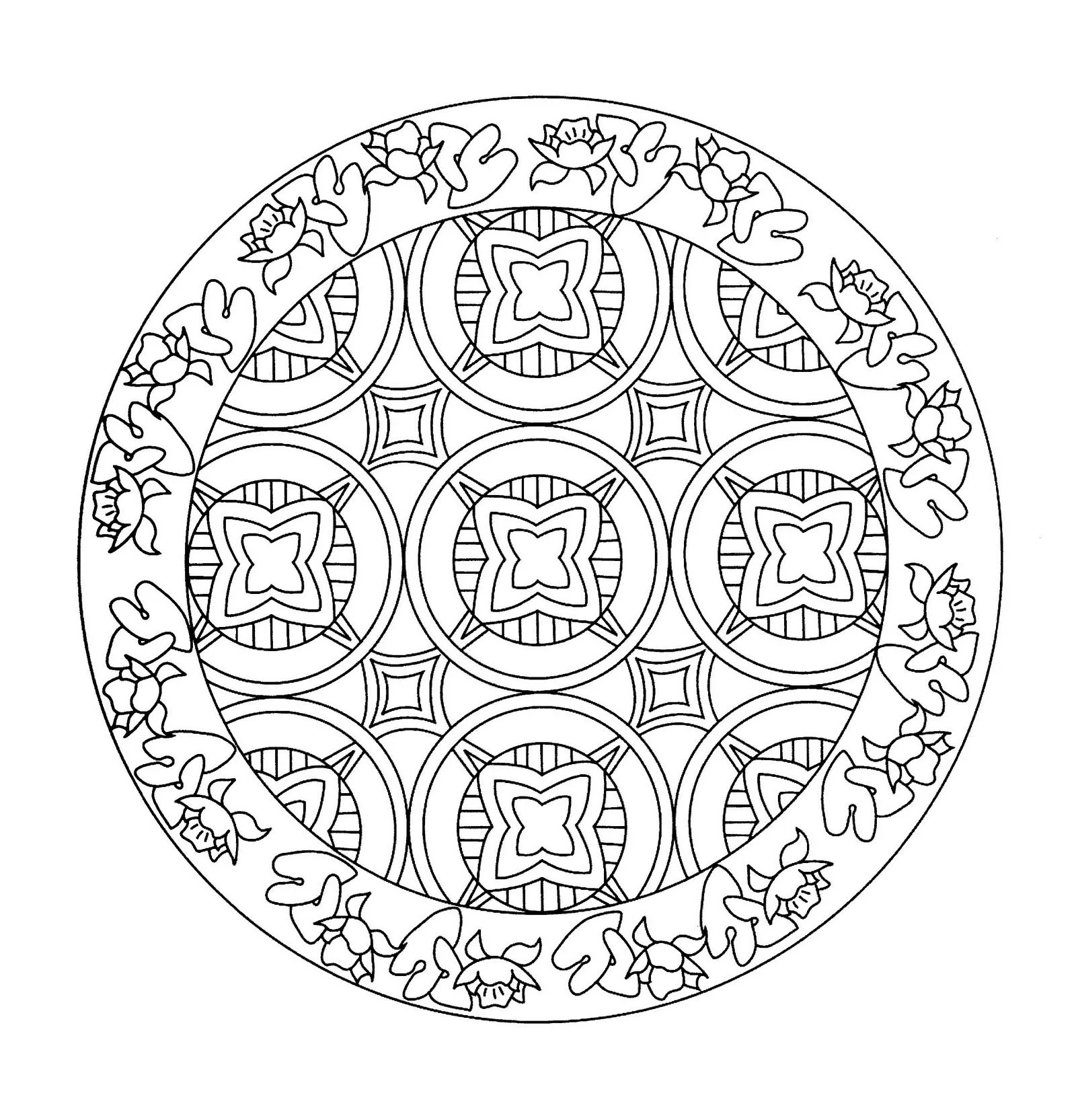 Mandala com flores para colorir (Mandalas temáticas : <b>Flores e vegetação</b>)