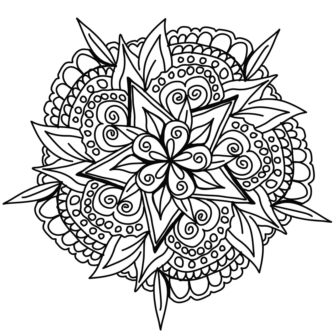 Uma bonita e original Mandala desenhada à mão, inspirada na beleza da natureza. Colora-a com a sua própria personalidade, sem pensar noutra coisa senão em colorir.