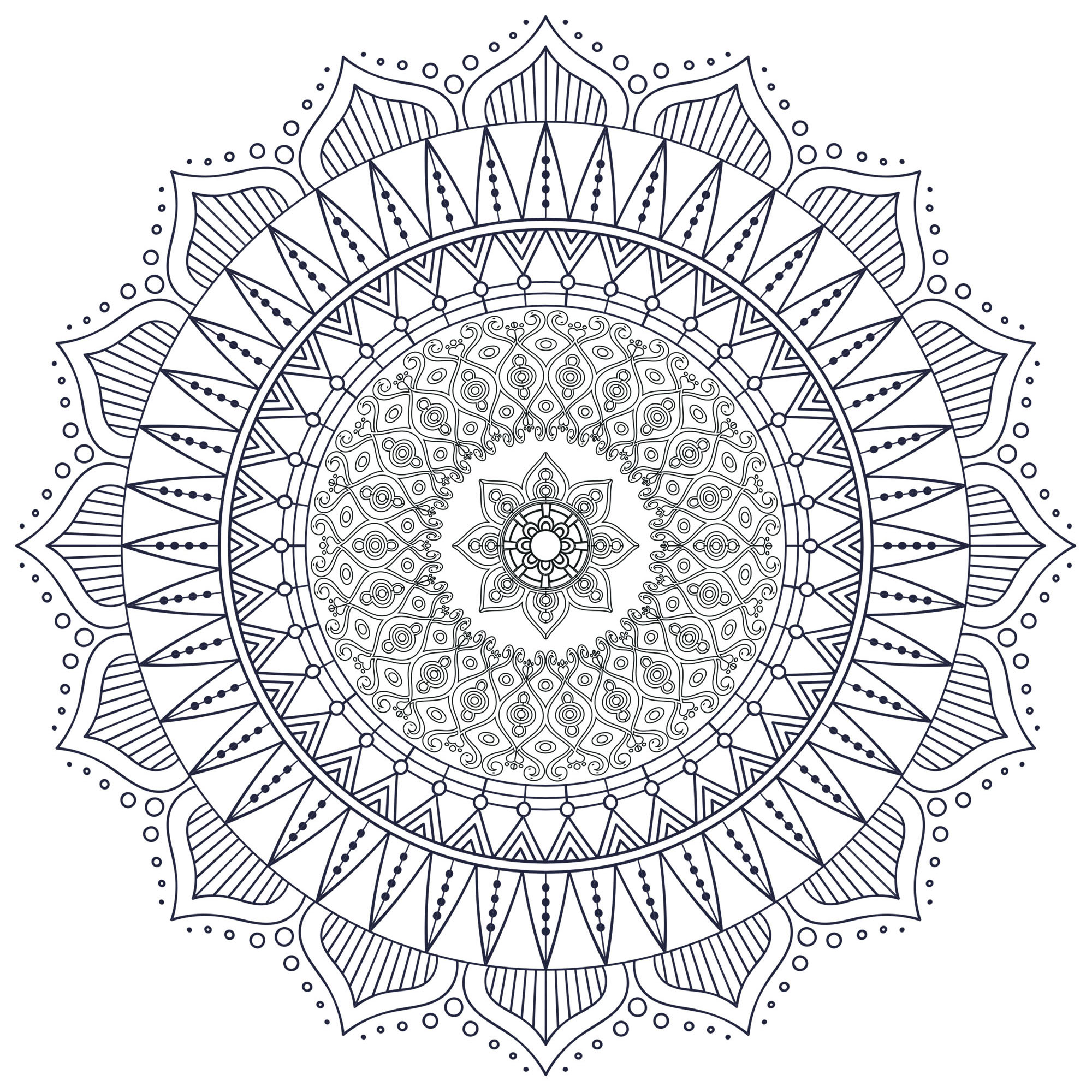 Desfrute de um momento zen com esta magnífica Mandala para colorir de imediato, com as cores que mais lhe agradam. É original porque tem uma mini Mandala no centro! Desfrute de um momento zen com esta magnífica Mandala para colorir de imediato, com as cores que mais lhe agradam. É original porque tem uma mini Mandala no centro!