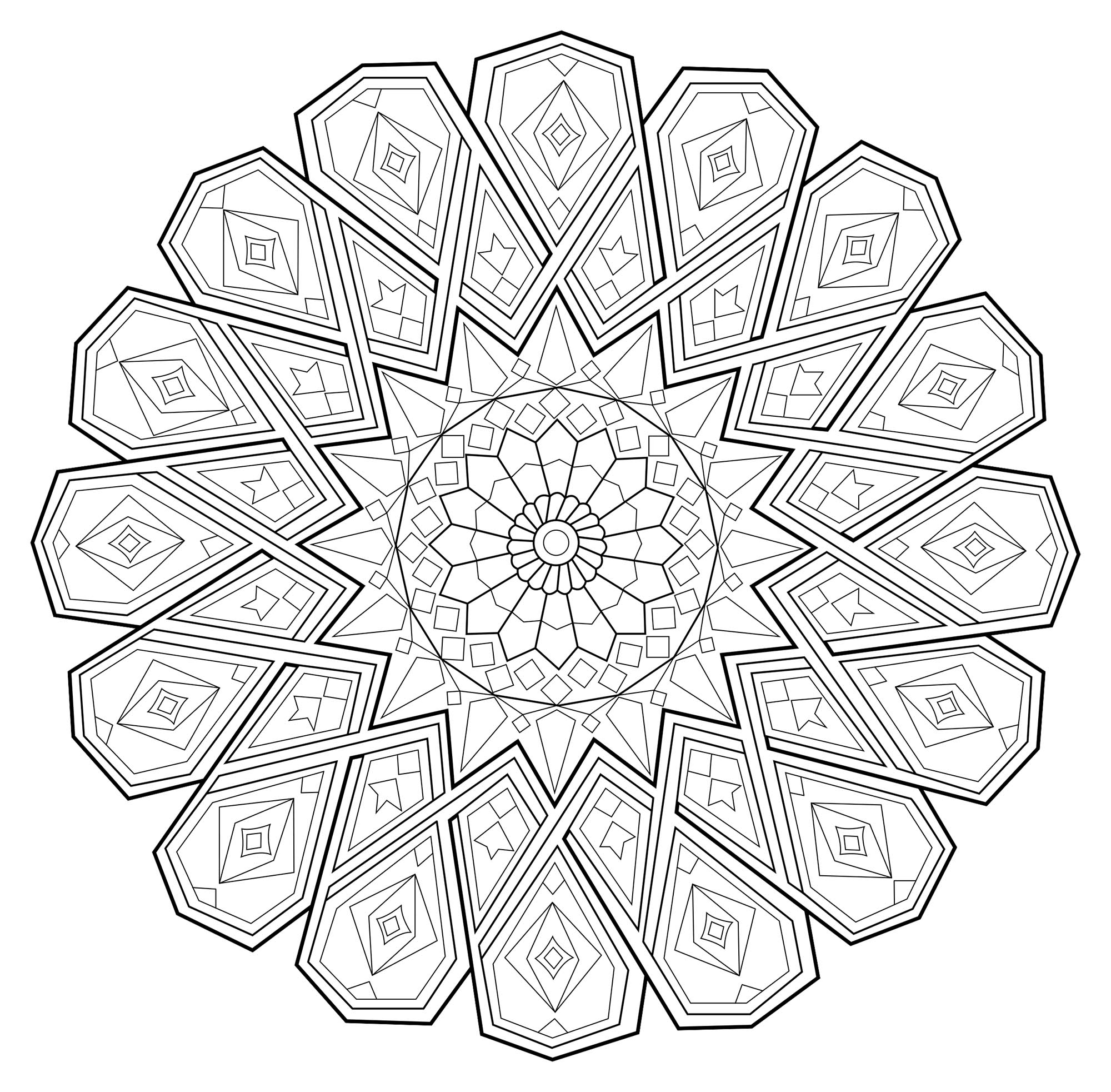 Deixe-se guiar pelos seus instintos para colorir esta incrível Mandala! O seu estilo caraterístico parece inspirado nos motivos incas ou astecas. Exprima a sua alma e a sua paixão, e o resultado será igual a si. Deixe-se guiar pelos seus instintos para colorir esta incrível Mandala! O seu estilo caraterístico parece inspirado nos motivos incas ou astecas. Exprima a sua alma e a sua paixão, e o resultado será igual a si.