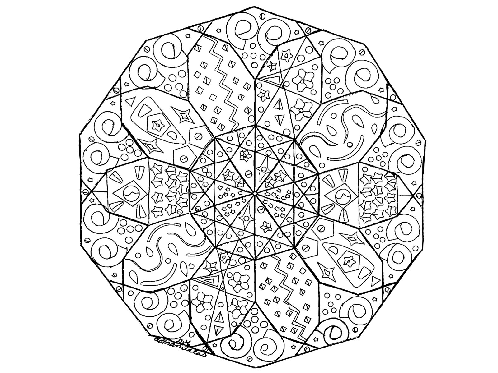 Sentirá rapidamente os benefícios de colorir com esta Mandala 100% Arte Terapia, para um momento de relaxamento intenso. É inteiramente desenhada à mão.