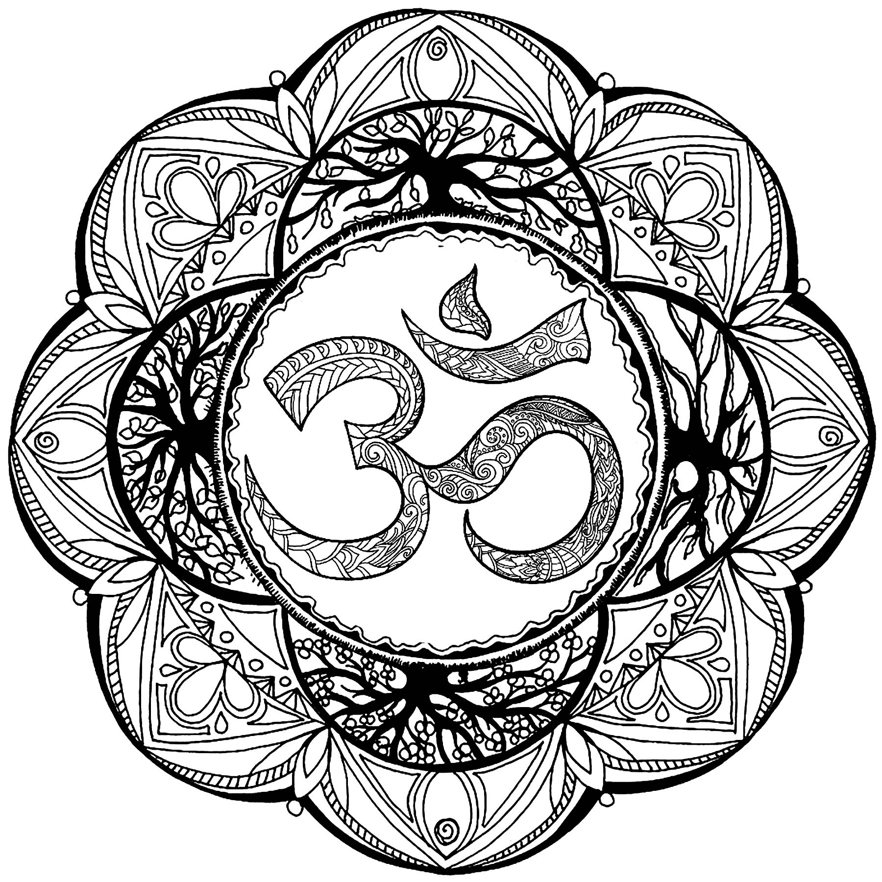 Mandala com muitos pormenores e o símbolo Om no centro