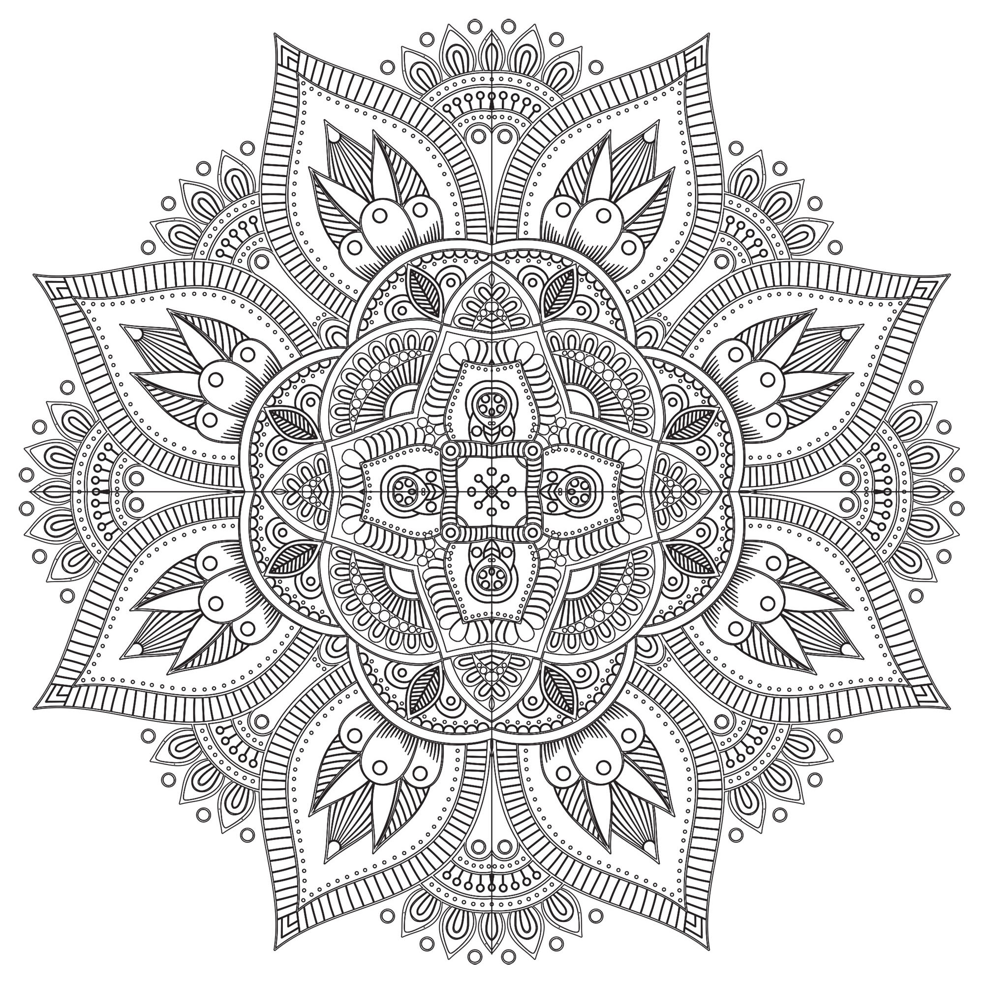 Quando colorir se torna realmente uma Arte-Terapia... É o caso desta coloração Mandala muito harmoniosa e delicada, que simboliza, se quisermos pensar assim, uma bonita flor cheia de vida. Quando colorir se torna realmente uma Arte-Terapia... É o caso desta coloração Mandala muito harmoniosa e delicada, que simboliza, se quisermos pensar assim, uma bonita flor cheia de vida.